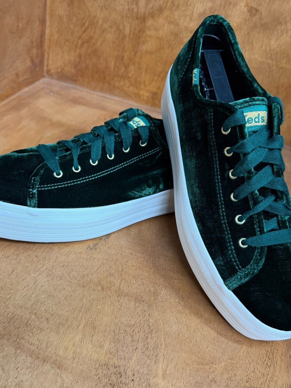 Keds Triple Up Velvet  Chunky Platform Shoes Sneakers Womens 11 Dark Green 62164